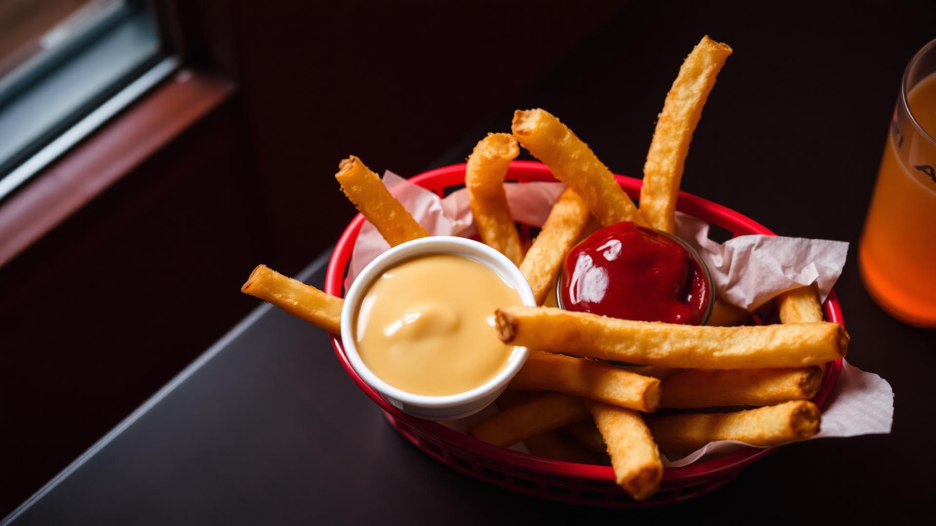 Crispy golden fries with dipping sauces